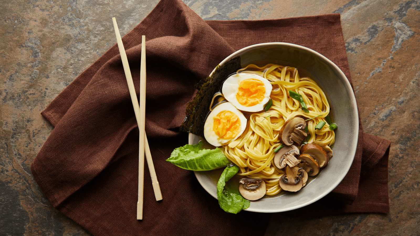 A ramen bowl with eggs on the top