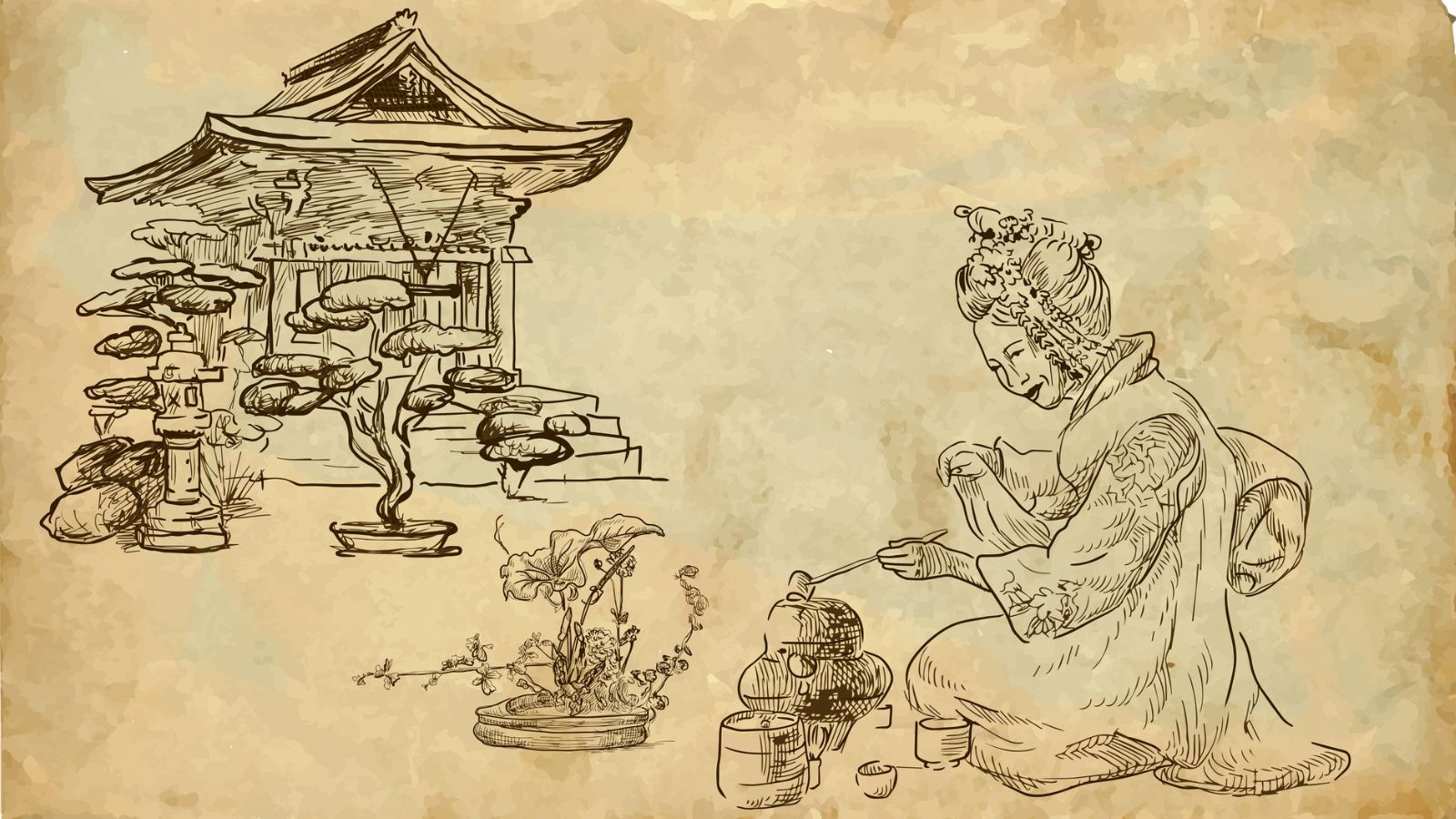 Drawing of a Japanese Tea Ceremony