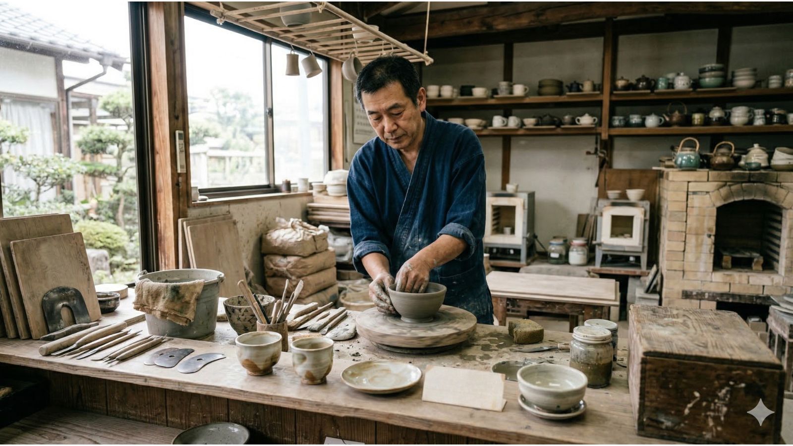 A Japanese Artisan working on a bowl