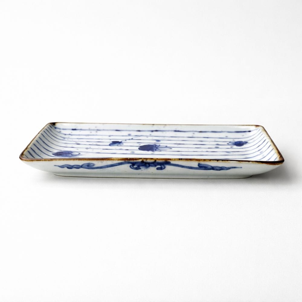 Arita Blue Tokusa Flower Oblong Plate Arita Blue Tokusa Flower Oblong Plate