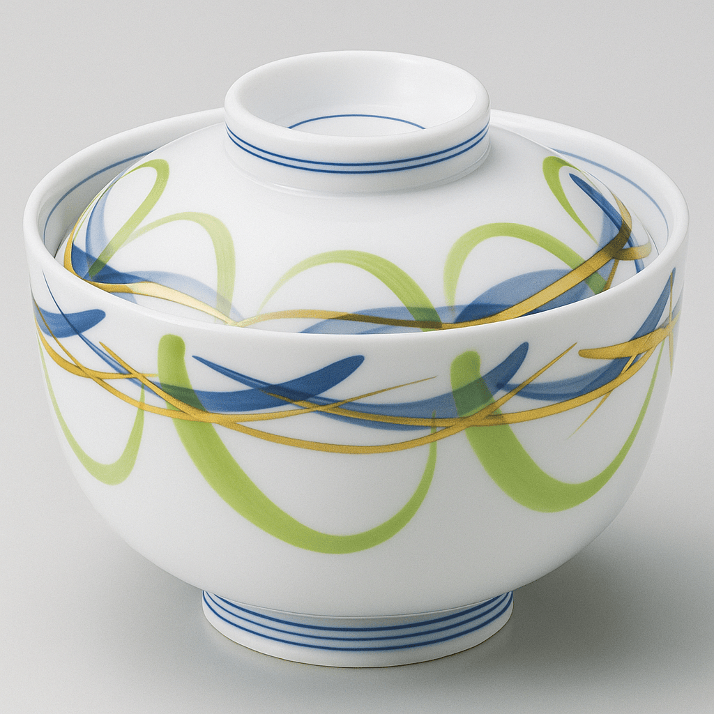 Blue & Green Ribbon Donburi Bowl with Lid Blue & Green Ribbon Donburi Bowl with Lid