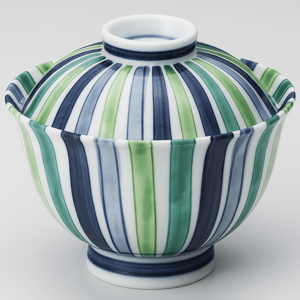 Blue & Green Stripe Donburi Bowl with Lid Blue & Green Stripe Donburi Bowl with Lid