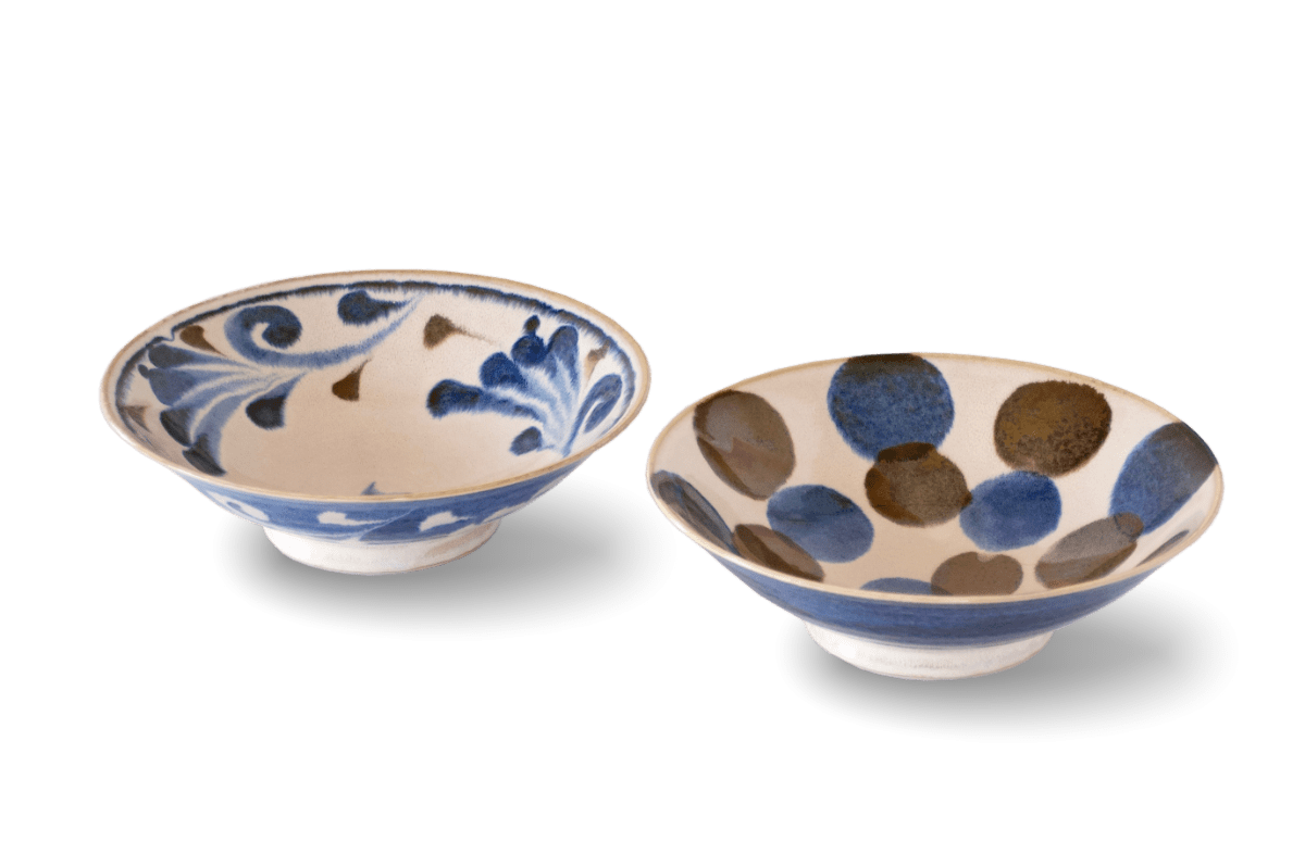 Brush Blue Salad Noodle Bowl Pair Brush Blue Salad Noodle Bowl Pair