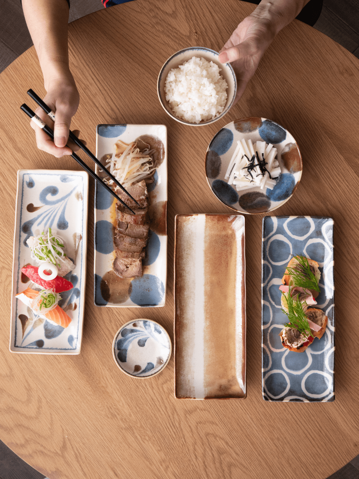 Brush Blue Sushi Plate Set Brush Blue Sushi Plate Set