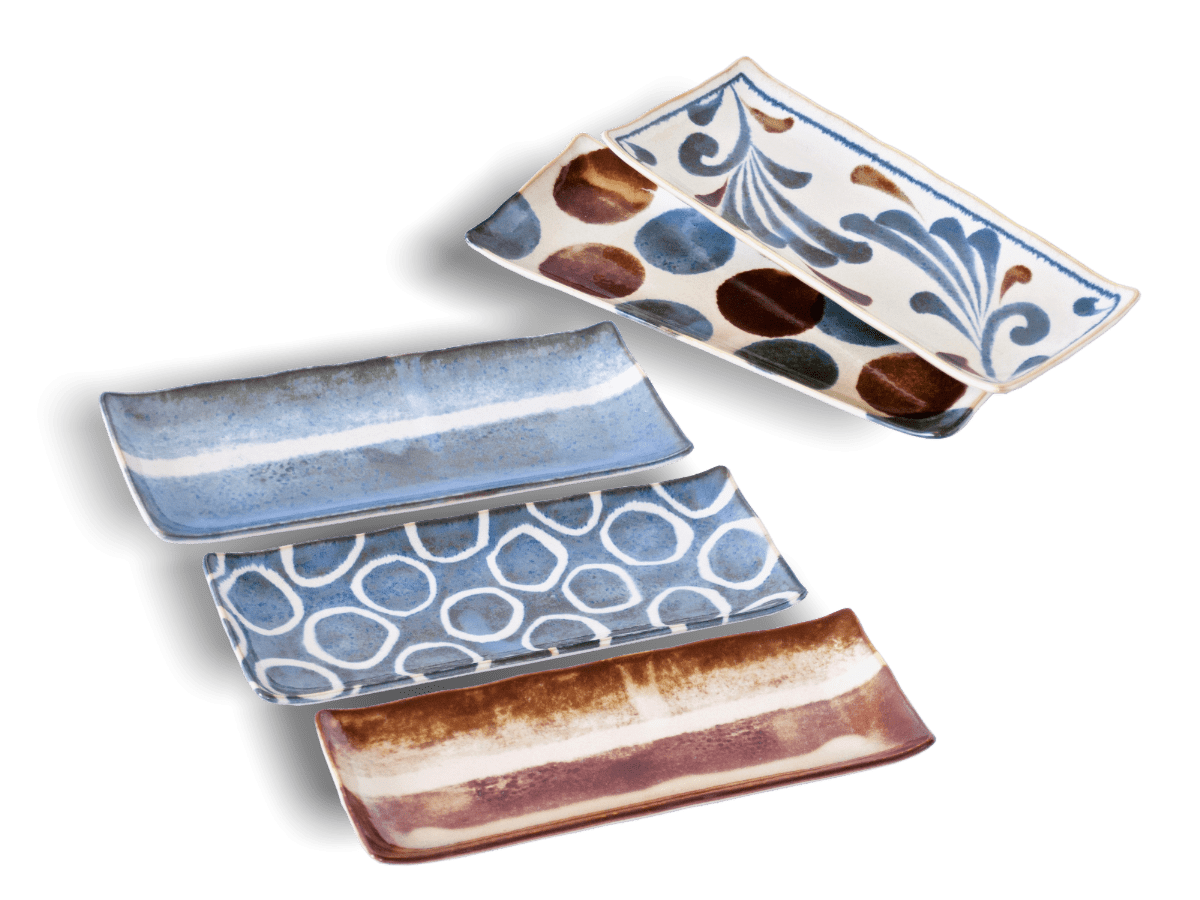 Brush Blue Sushi Plate Set Brush Blue Sushi Plate Set