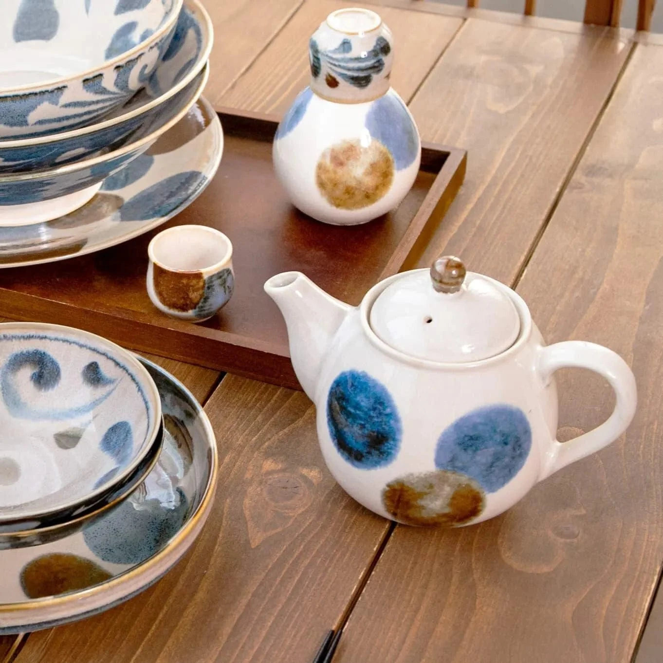 Brush Blue Teapot and Cup Set Brush Blue Teapot and Cup Set