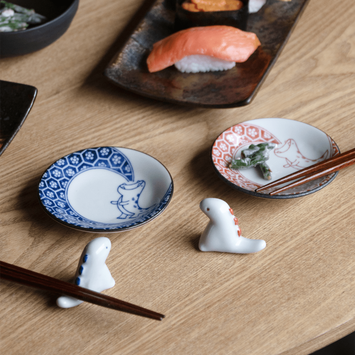 Edokko Kyoryu Mini Plate & Chopstick Rest Pair Set Edokko Kyoryu Mini Plate & Chopstick Rest Pair Set