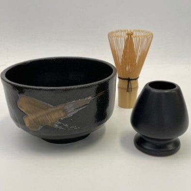 Genji Matcha Bowl Black and Gold Brushed Matcha Set Genji Matcha Bowl Black and Gold Brushed Matcha Set