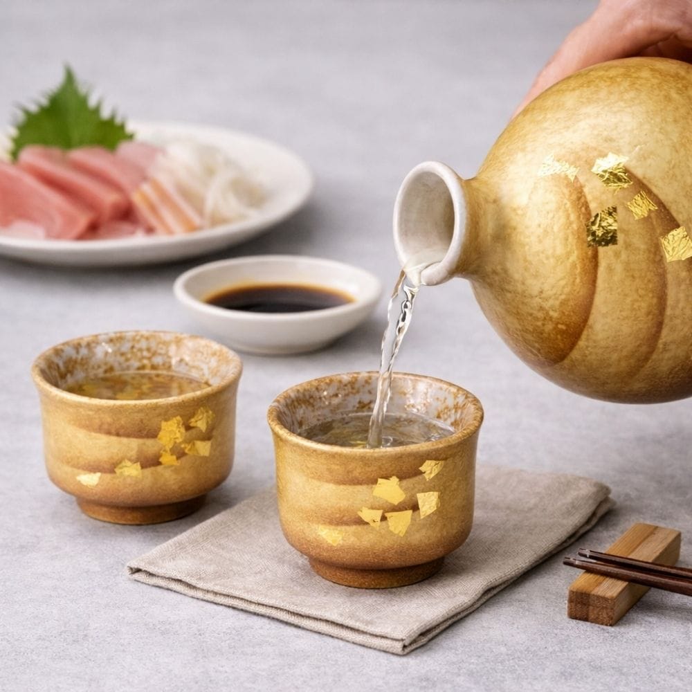 Gold Leaf Kutani Sake Set Gold Leaf Kutani Sake Set