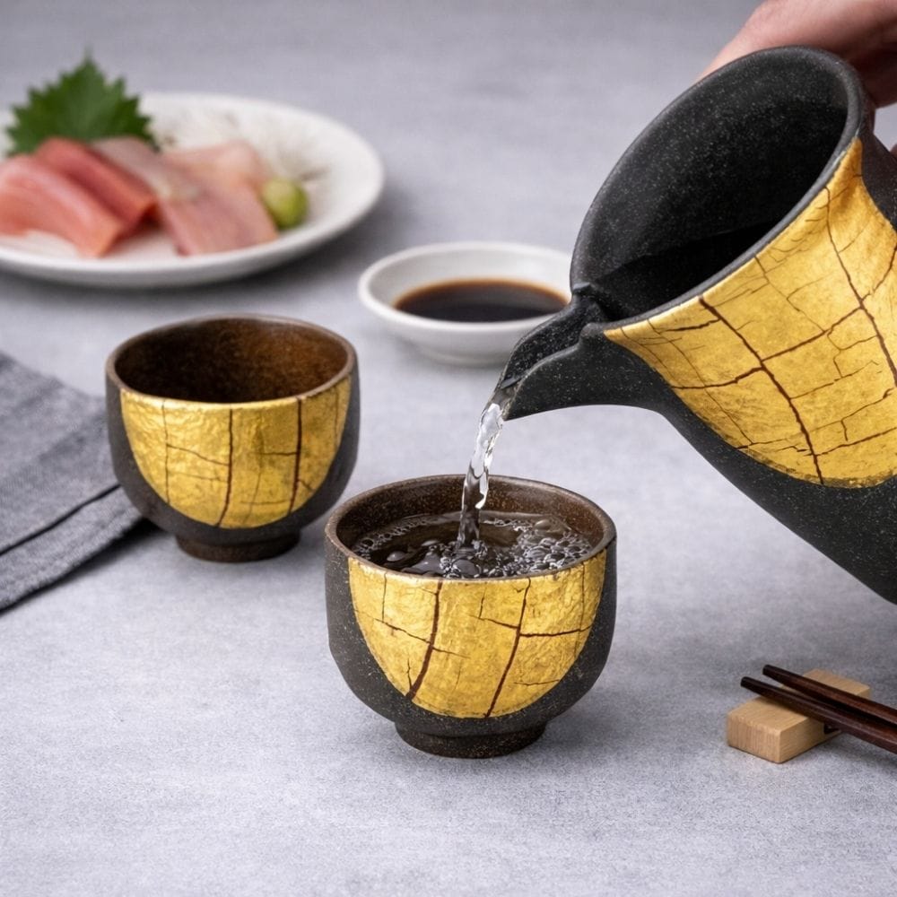Gold Leaf Kutani Sake Set Gold Leaf Kutani Sake Set