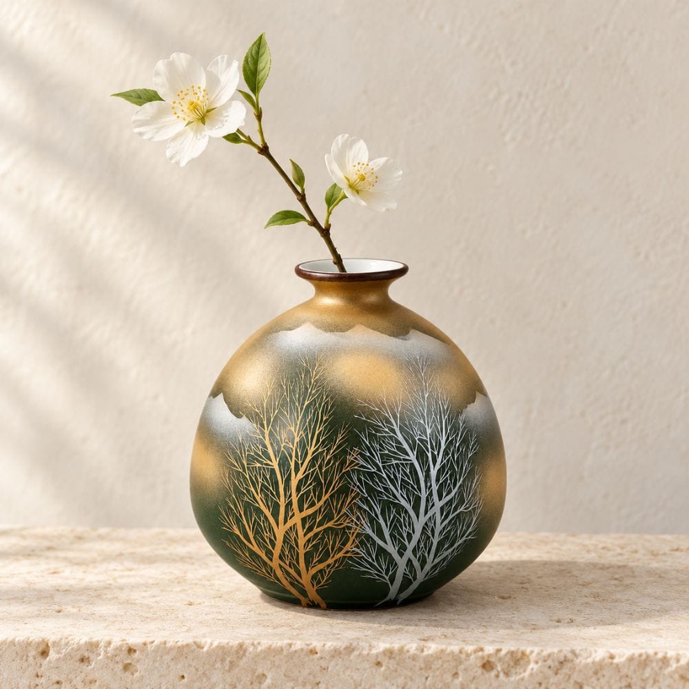 Golden Clouds & Trees Kutani Bud Vase Golden Clouds & Trees Kutani Vase | My Japanese World