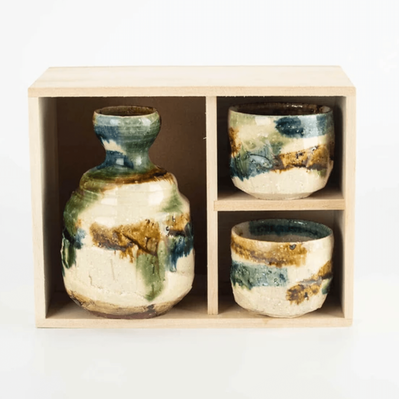 Handmade Mingei Oribe Sake Set Handmade Mingei Oribe Sake Set