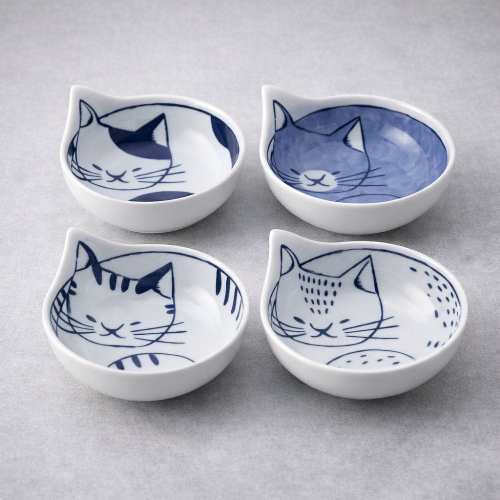 Hasami Ware Blue Cat Bowl (Set of 4) Hasami Ware Blue Cat Bowl (Set of 4)