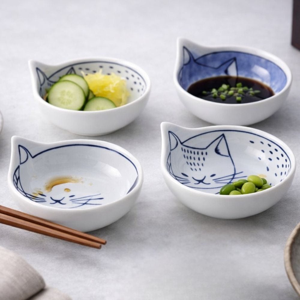 Hasami Ware Blue Cat Bowl (Set of 4) Hasami Ware Blue Cat Bowl (Set of 4)