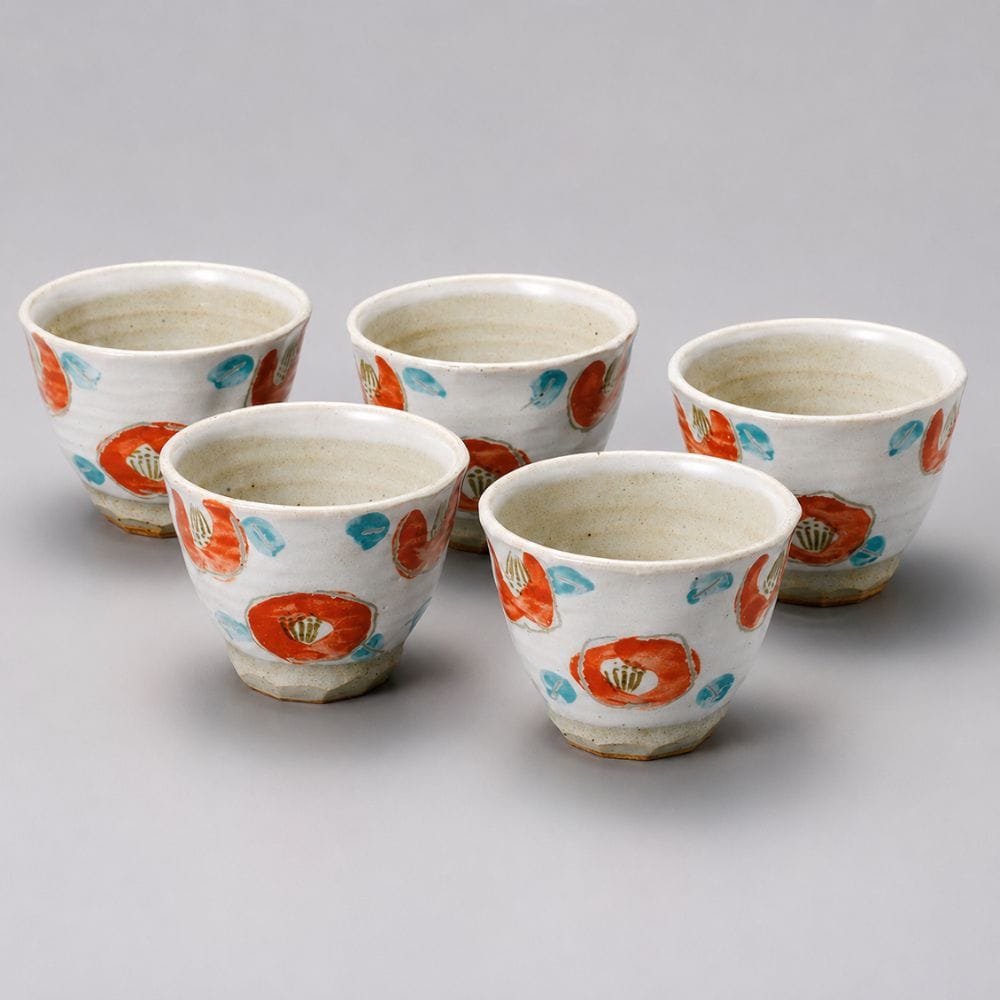Mino Tsubaki Camellia Tea Cups (Set of 5) Mino Tsubaki Camellia Tea Cups (Set of 5)