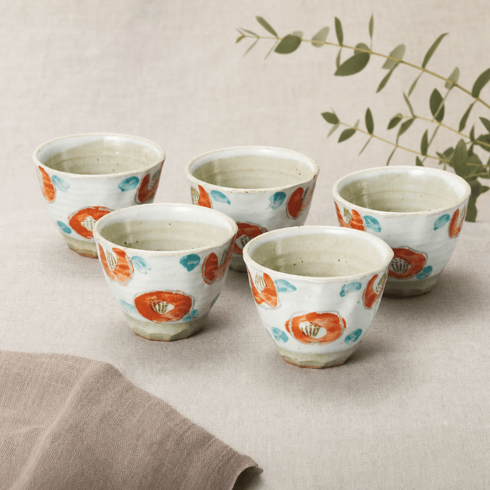 Mino Tsubaki Camellia Tea Cups (Set of 5) Mino Tsubaki Camellia Tea Cups (Set of 5)