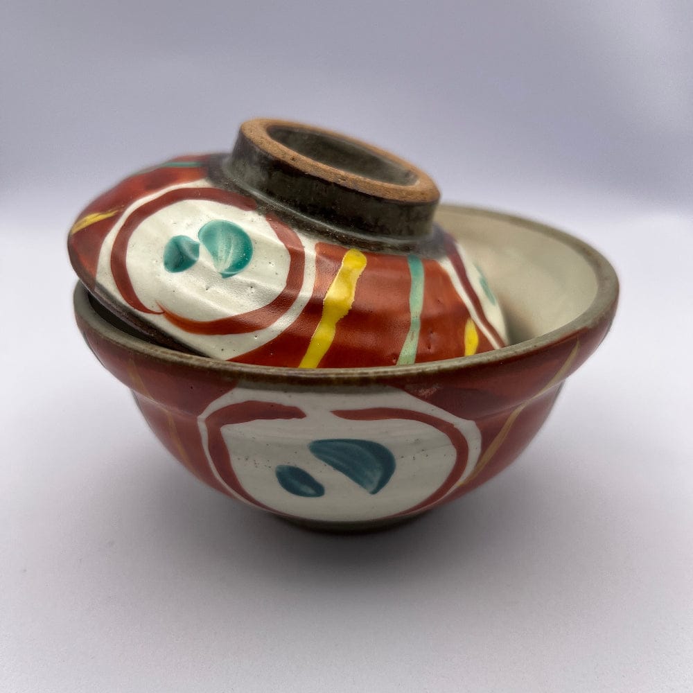 Oribe Red & Aqua Donburi Bowl with Lid Oribe Red & Aqua Donburi Bowl with Lid