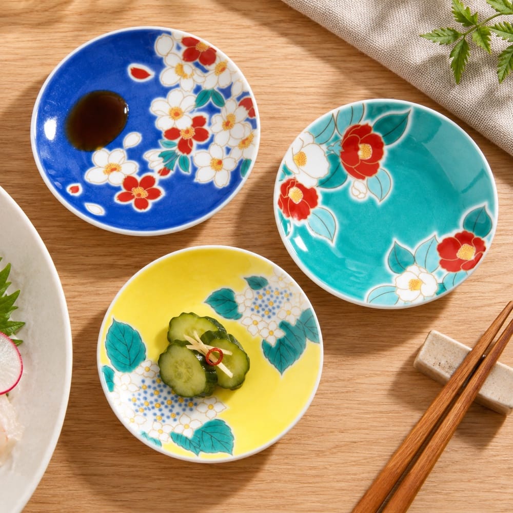 Seasonal Flowers Kutani Small Plate Set — 5 Pieces Seasonal Flowers Kutani Plate Set of 5 | My Japanese World