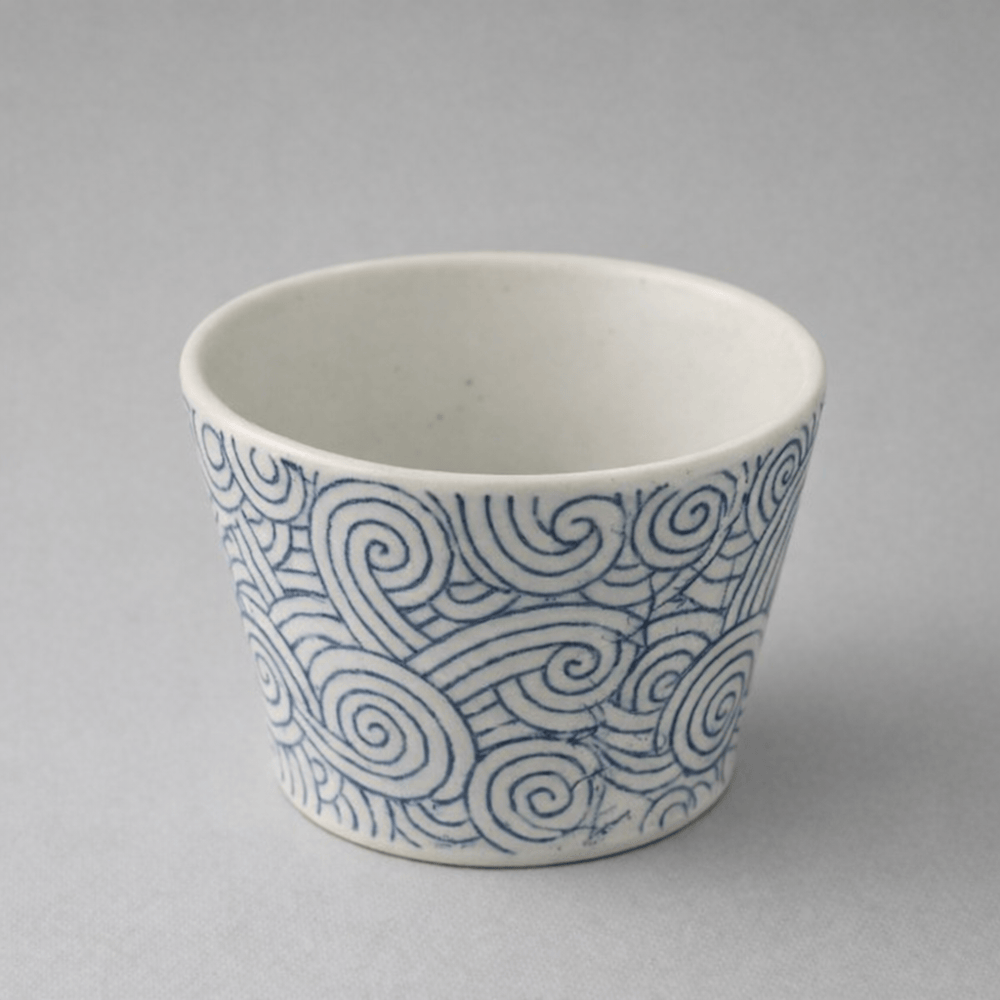 Uzushio Inban Soba Choko Cup – Hasami Ceramic Soba Choko Cup with Uzushio Inban Pattern
