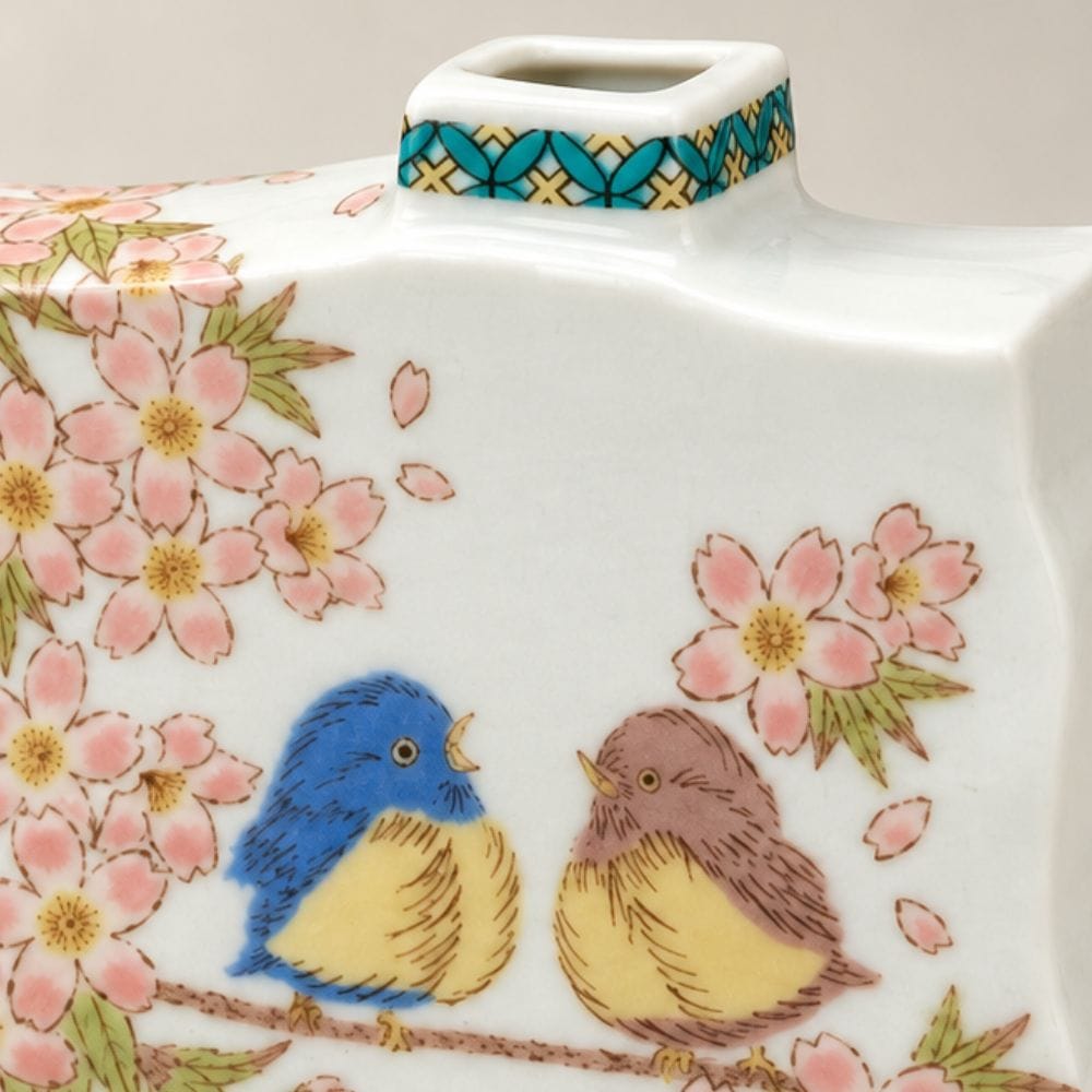 Sparrows & Cherry Blossoms Kutani Flower Vase Sparrows & Cherry Blossoms Kutani Vase | My Japanese World