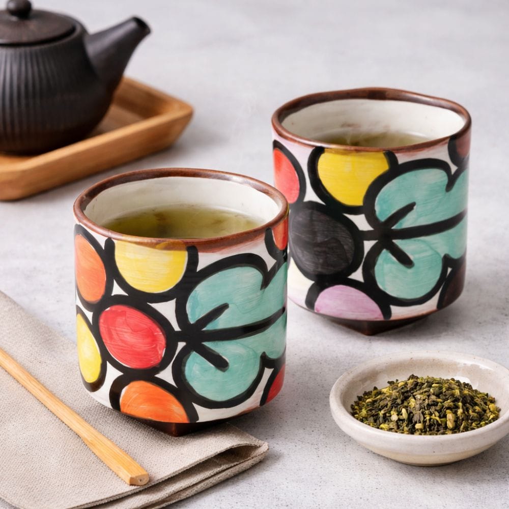 Stained Red and Blue Hasami Cups (Set of 2 Cups) Stained Red and Blue Hasami Cups (Set of 2 Cups)