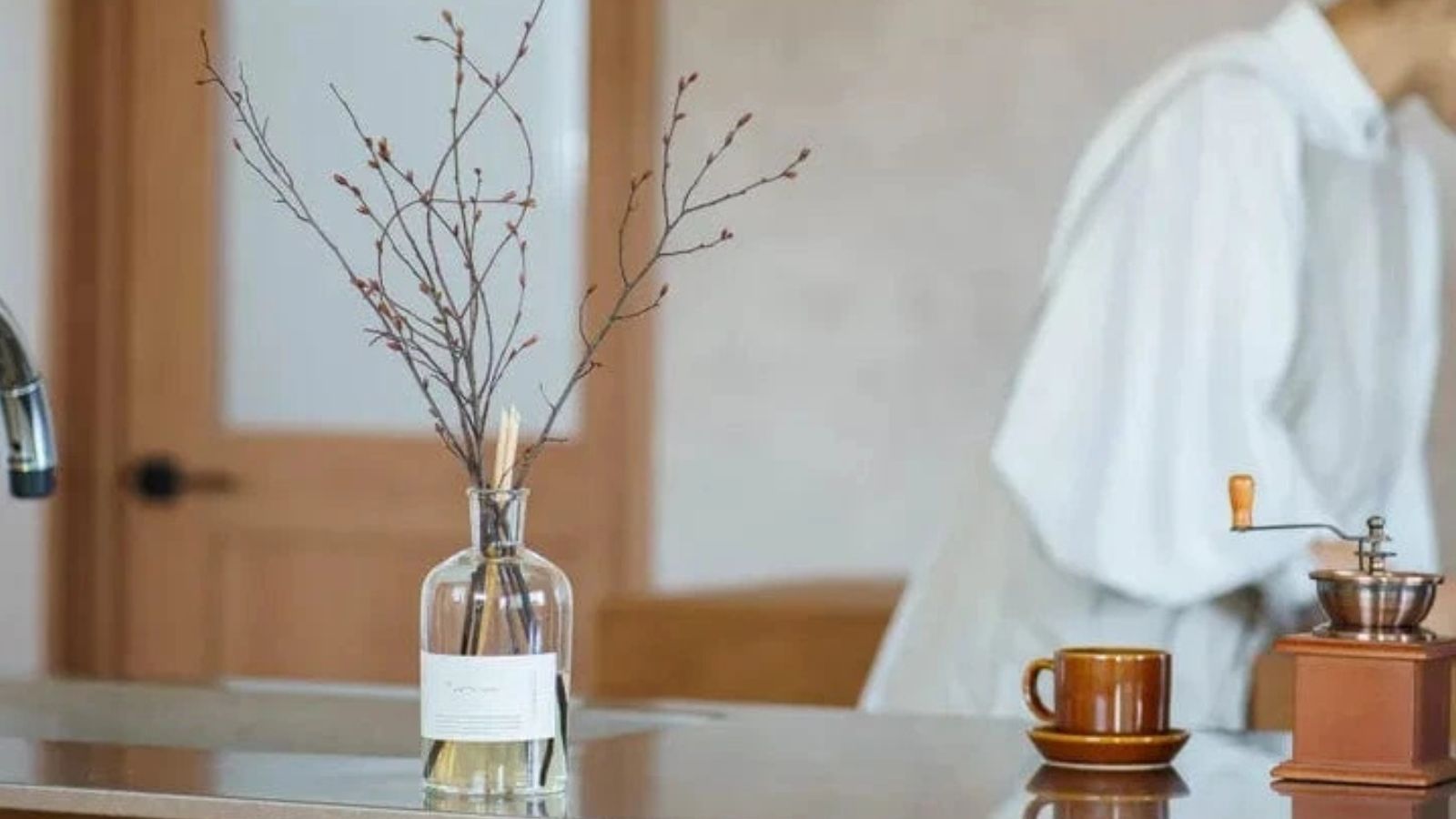 A diffuser standing on a kitchen counter