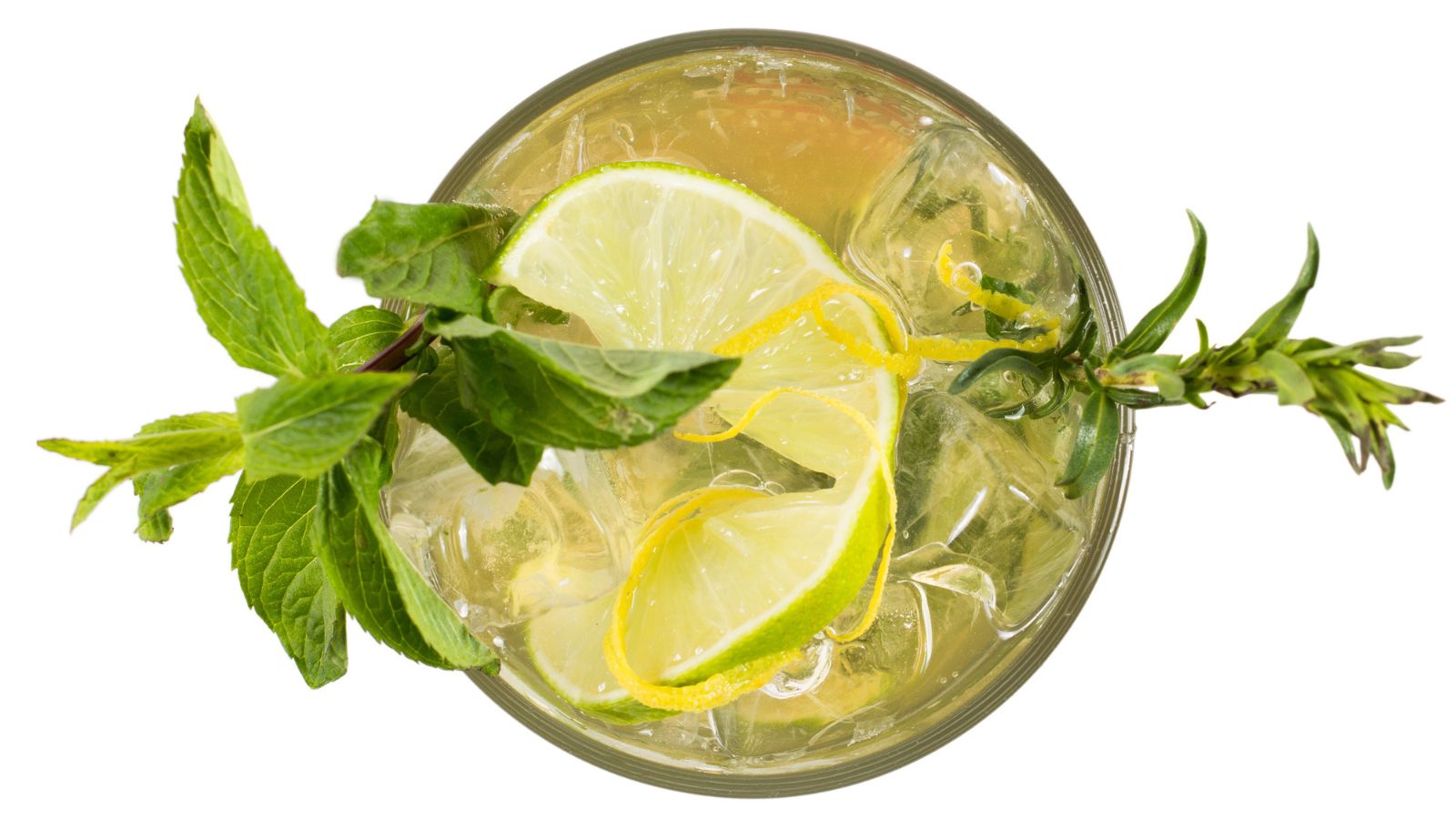 a glass with lemon soda and mint