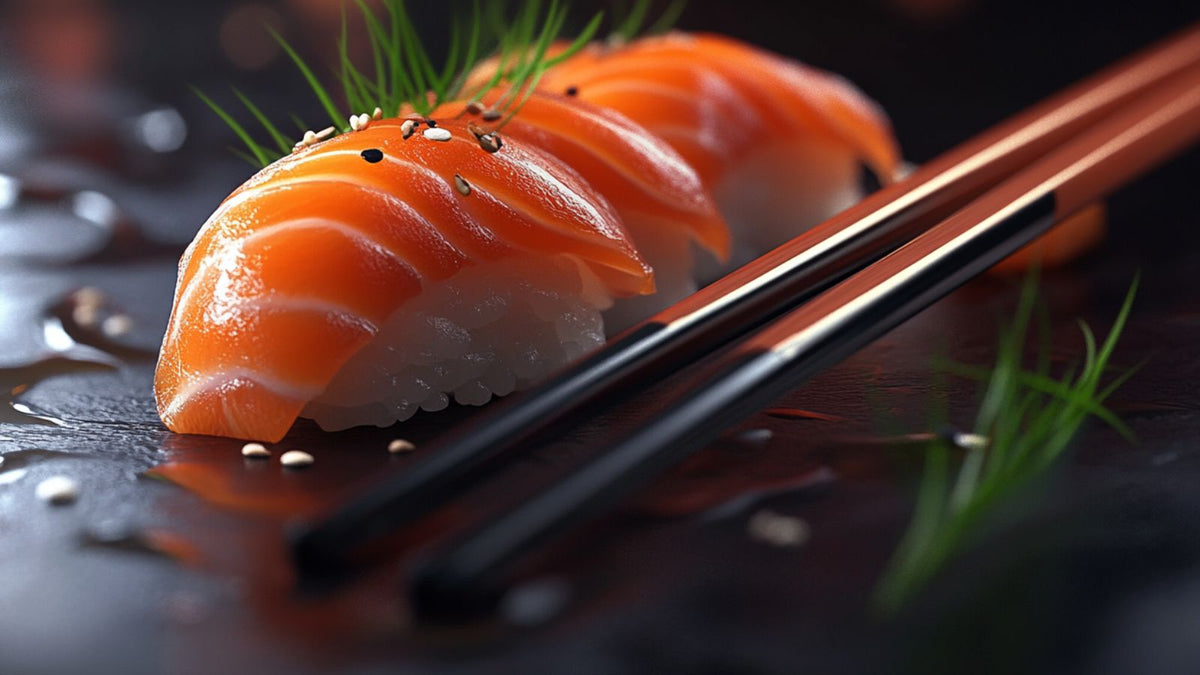 A salmon sushi on a plate