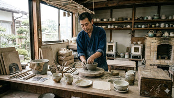 A Japanese Artisan working on a bowl