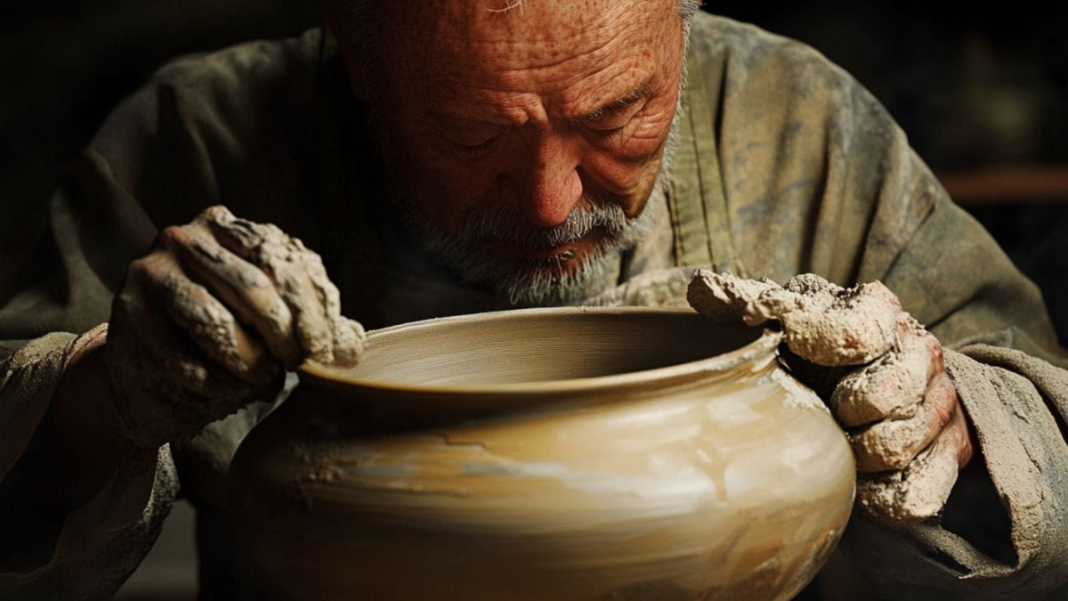 A Japanese Craftman working on a pot