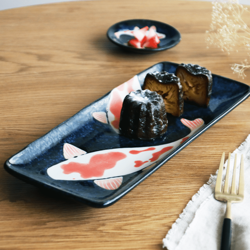 Japanese sushi and oblong plates