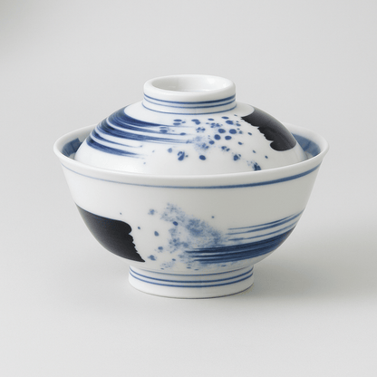 Aizome Wave Brushstroke Bowl with Lid Aizome Wave Brushstroke Bowl with Lid