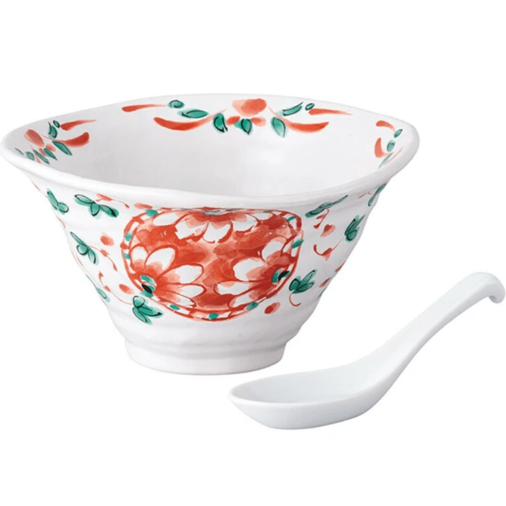 Akae Marumon handmade noodle bowl with spoon Akae Marumon handmade noodle bowl with spoon