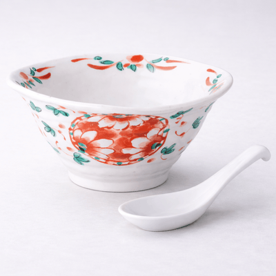 Akae Marumon handmade noodle bowl with spoon Akae Marumon handmade noodle bowl with spoon