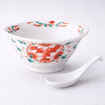 Akae Marumon handmade noodle bowl with spoon Akae Marumon handmade noodle bowl with spoon