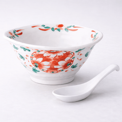 Akae Marumon handmade noodle bowl with spoon Akae Marumon handmade noodle bowl with spoon