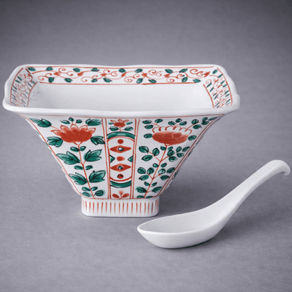 Akae Tachibana Square Noodle Bowl with Spoon Akae Tachibana Square Noodle Bowl with Spoon