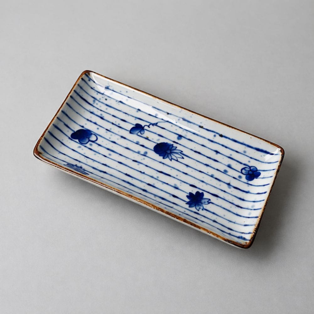 Arita Blue Tokusa Flower Oblong Plate Arita Blue Tokusa Flower Oblong Plate