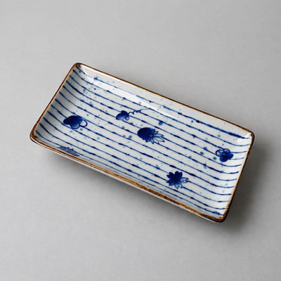 Arita Blue Tokusa Flower Oblong Plate Arita Blue Tokusa Flower Oblong Plate