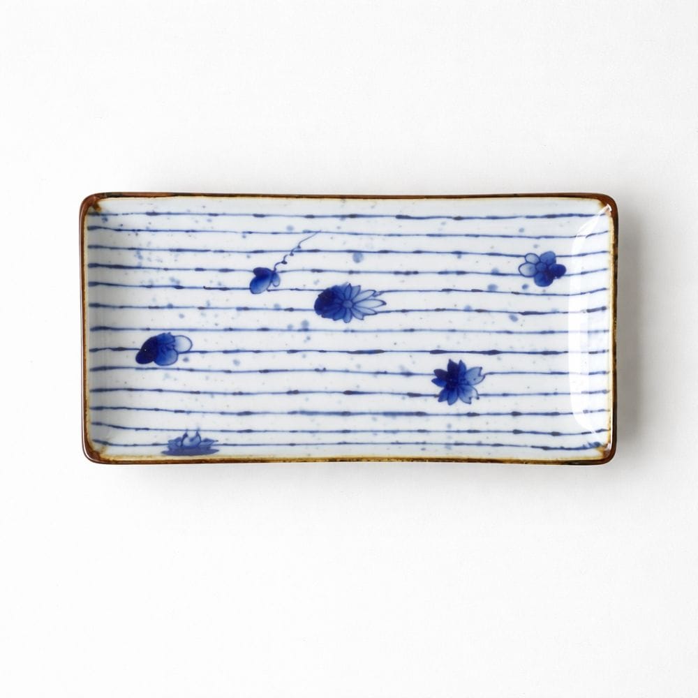 Arita Blue Tokusa Flower Oblong Plate Arita Blue Tokusa Flower Oblong Plate
