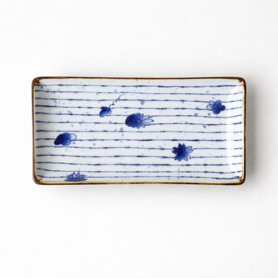 Arita Blue Tokusa Flower Oblong Plate Arita Blue Tokusa Flower Oblong Plate