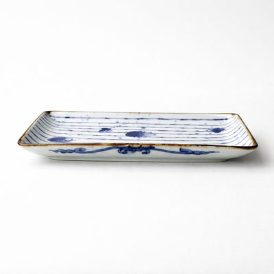 Arita Blue Tokusa Flower Oblong Plate Arita Blue Tokusa Flower Oblong Plate