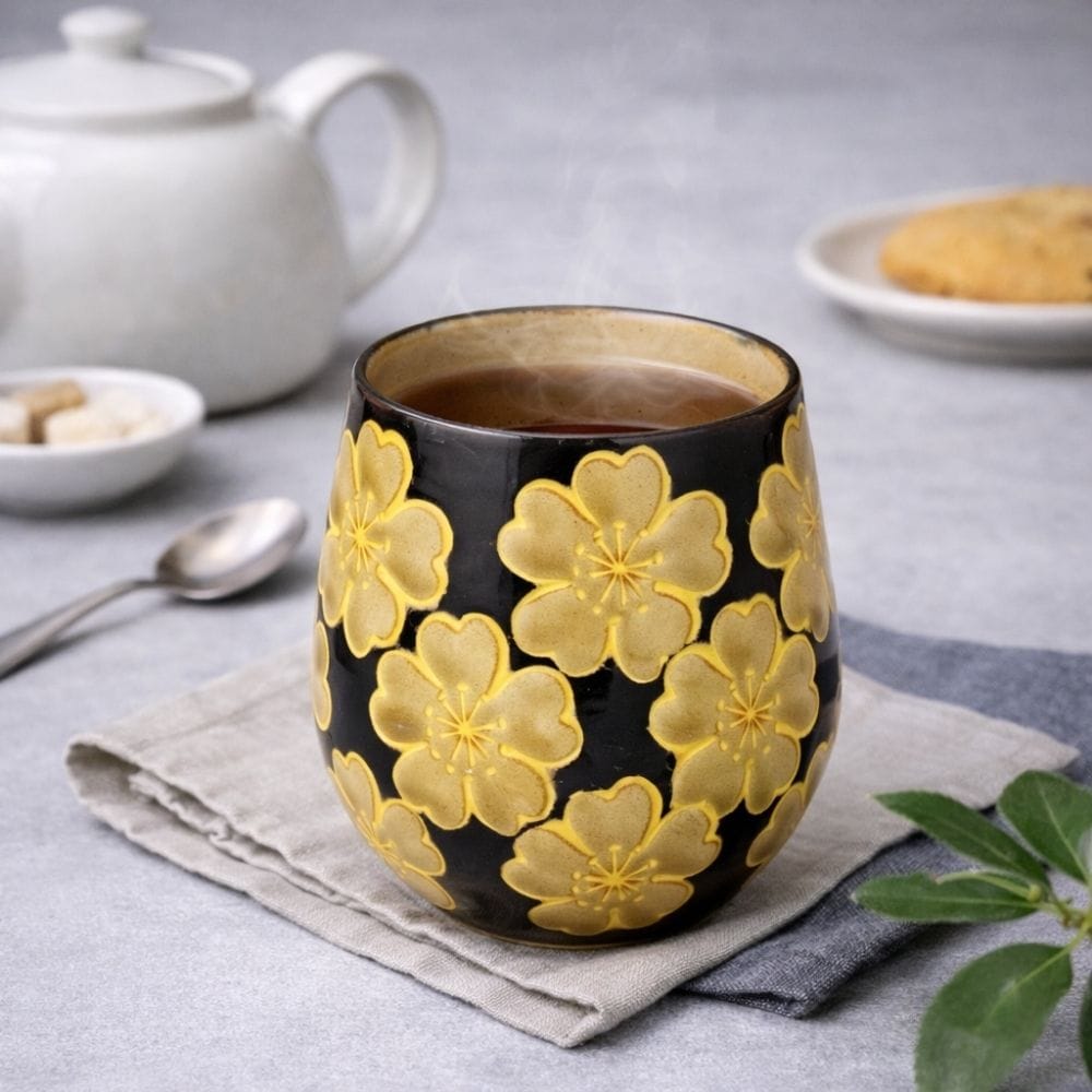 Black Flower Hasami Tea Cup Black Flower Hasami Tea Cup