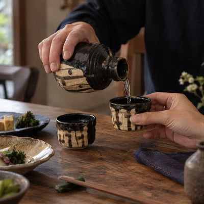 Black Oribe Mino Sake Set by Keizan Kiln Black Oribe Sake Set by Keizan Kiln | Handmade Mino Ware