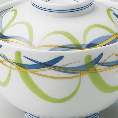 Blue & Green Ribbon Donburi Bowl with Lid Blue & Green Ribbon Donburi Bowl with Lid