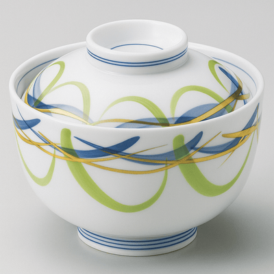 Blue & Green Ribbon Donburi Bowl with Lid Blue & Green Ribbon Donburi Bowl with Lid