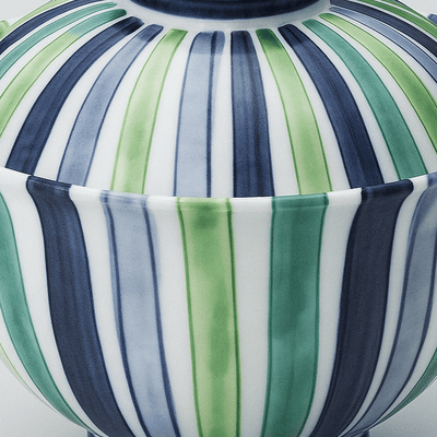 Blue & Green Stripe Donburi Bowl with Lid Blue & Green Stripe Donburi Bowl with Lid