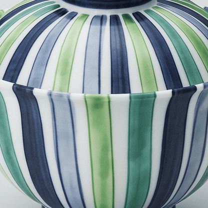 Blue & Green Stripe Donburi Bowl with Lid Blue & Green Stripe Donburi Bowl with Lid