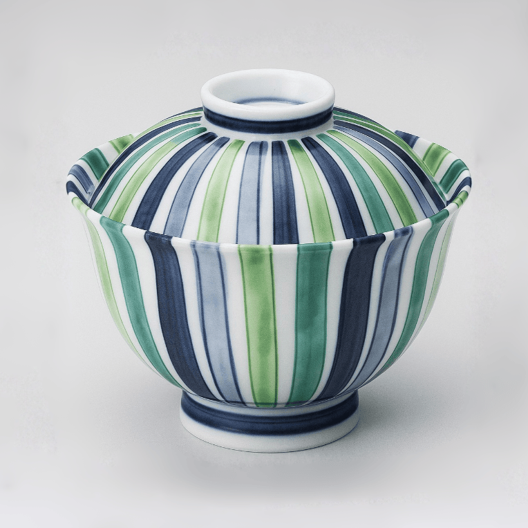 Blue & Green Stripe Donburi Bowl with Lid Blue & Green Stripe Donburi Bowl with Lid