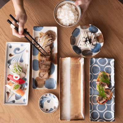 Brush Blue Sushi Plate Set Brush Blue Sushi Plate Set